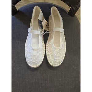 Women's Celia Floral Lace Mary Jane Espadrille Flat with Memory Foam Insole Sz 6